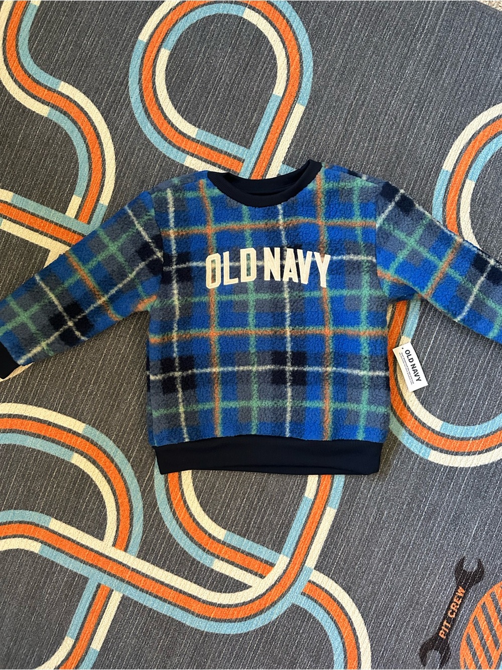 Brand new Kids Old Navy Blue Plaid Sherpa Pullover - Picture 5 of 6